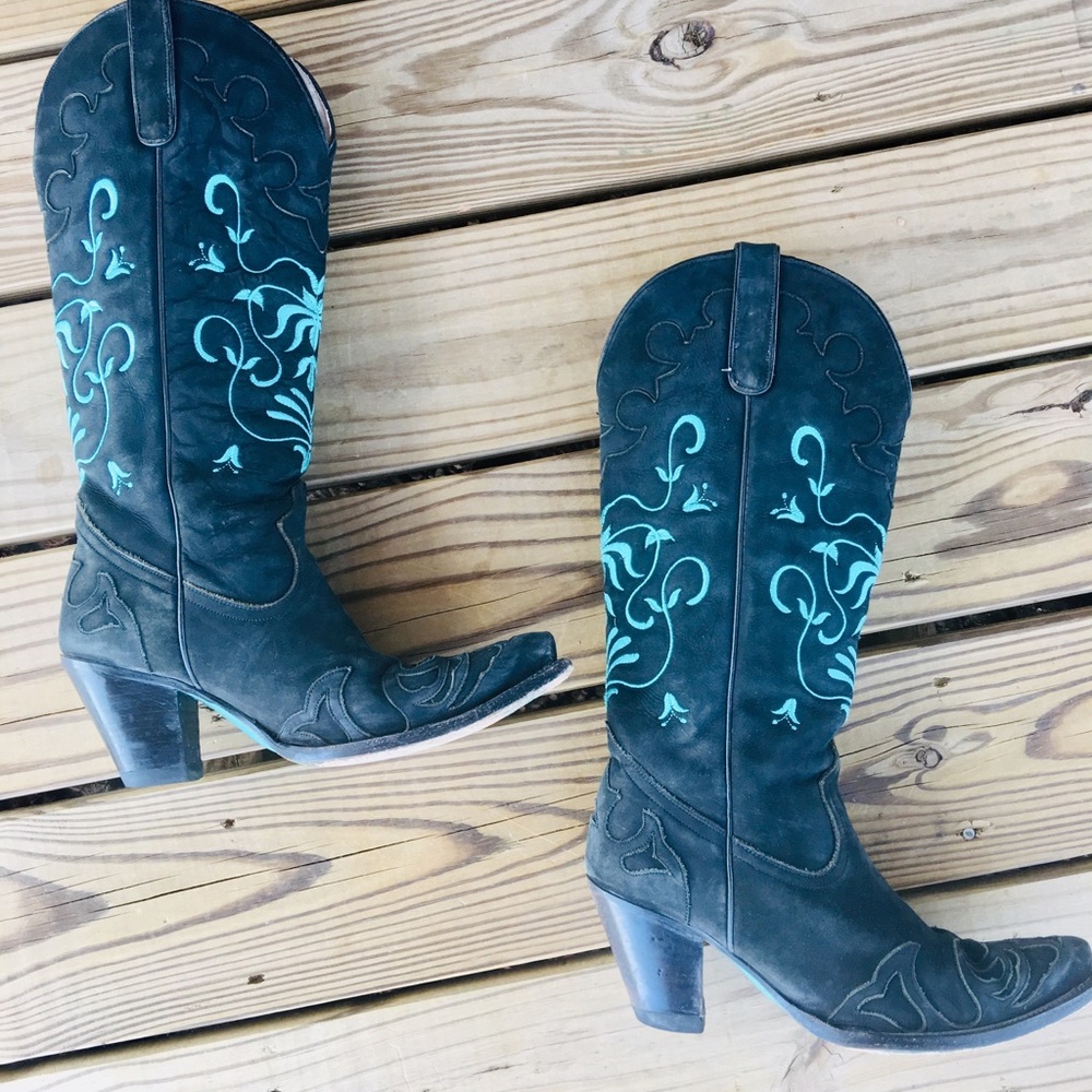 Lane Black and Turquoise Cowgirl Boots